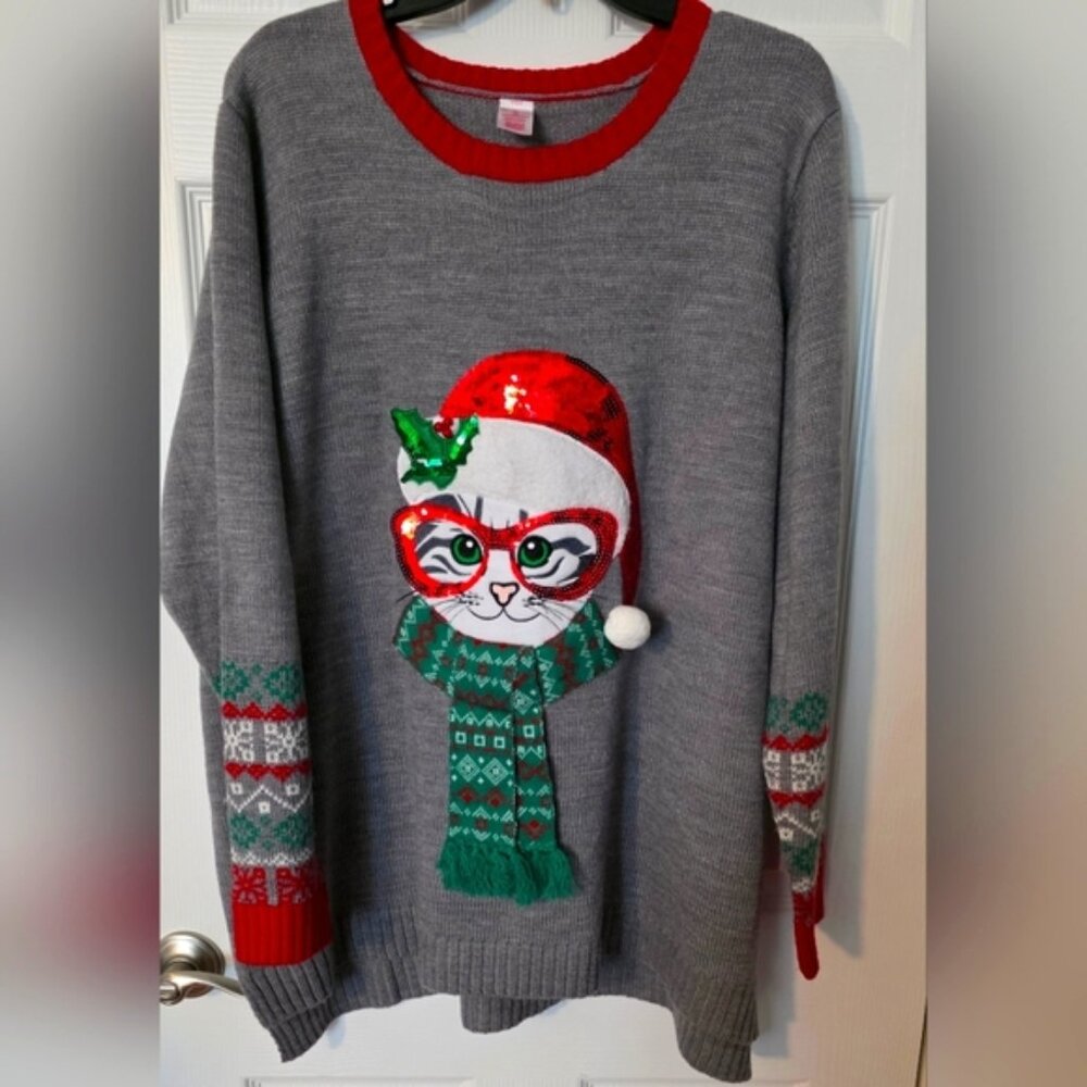 Christmas Cat Gray Sweater